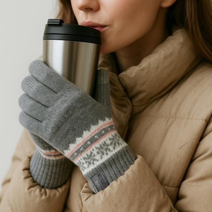 totes toasties® Ladies Stretch Knitted SmarTouch™ Gloves Grey Fair Isle