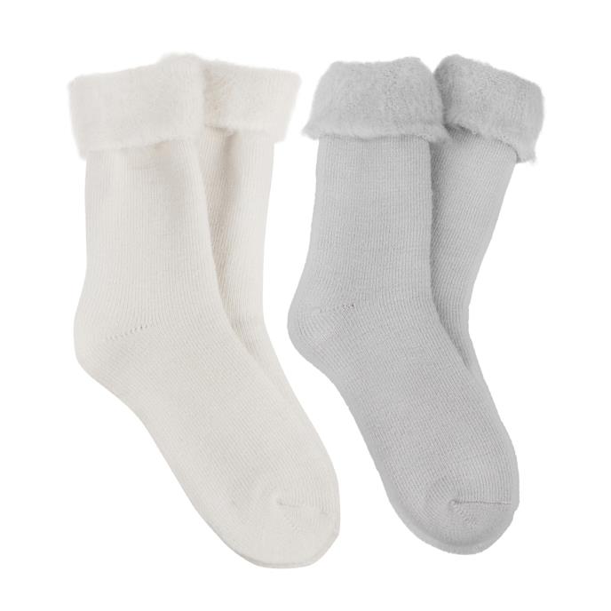 totes toasties® Ladies Premium Twin Pack Brushed Thermal Bed Sock Grey / Oat