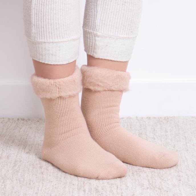 totes toasties® Ladies Brushed Thermal Bed Socks Dusky Pink