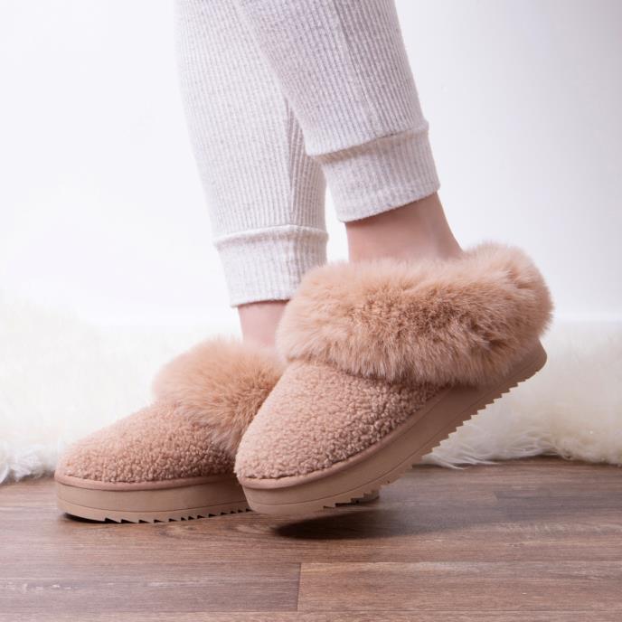 totes® Icons Ladies Borg Platform Mule With Chunky Sole Camel