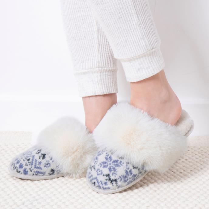 totes toasties® Ladies Fair Isle Knit Mule Slippers Blue