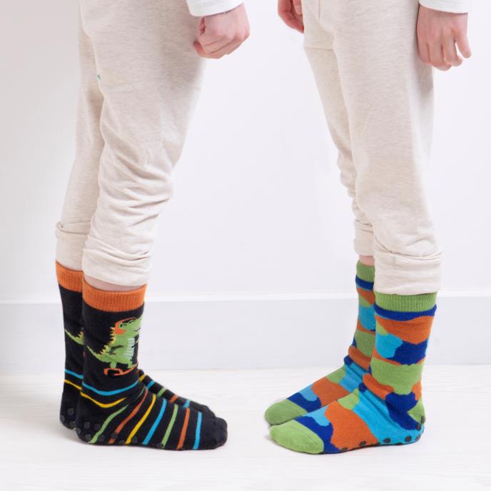 totes toasties® Childrens Original Slipper Socks (Twin Pack) Dino