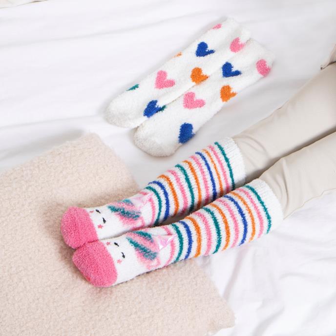totes toasties® Girls Super Soft Slipper Socks (Twin Pack) Unicorn / Hearts