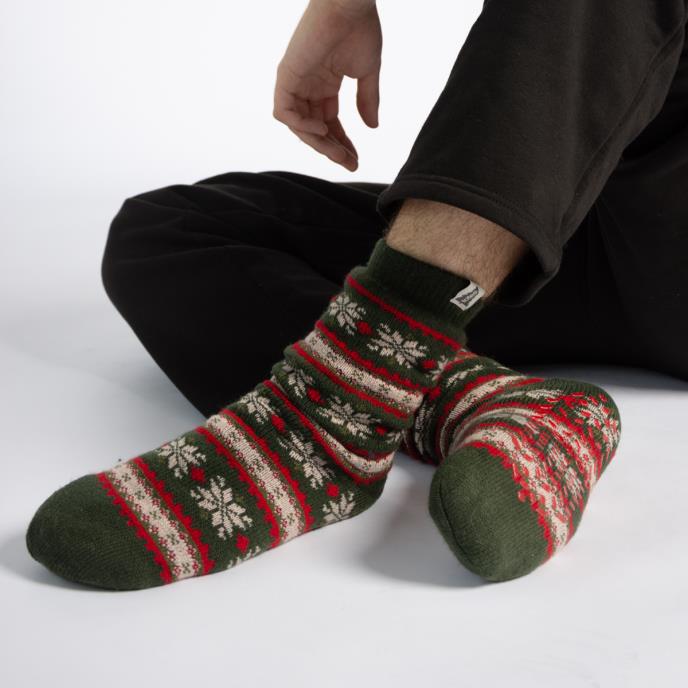 totes toasties® Mens Sherpa Lined Fair Isle Slipper Socks Red Fair Isle