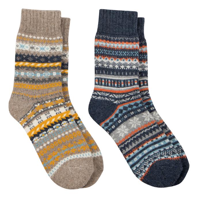 totes toasties® Mens Wool Blend Fair Isle Slippers Socks (Twin Pack) Multi