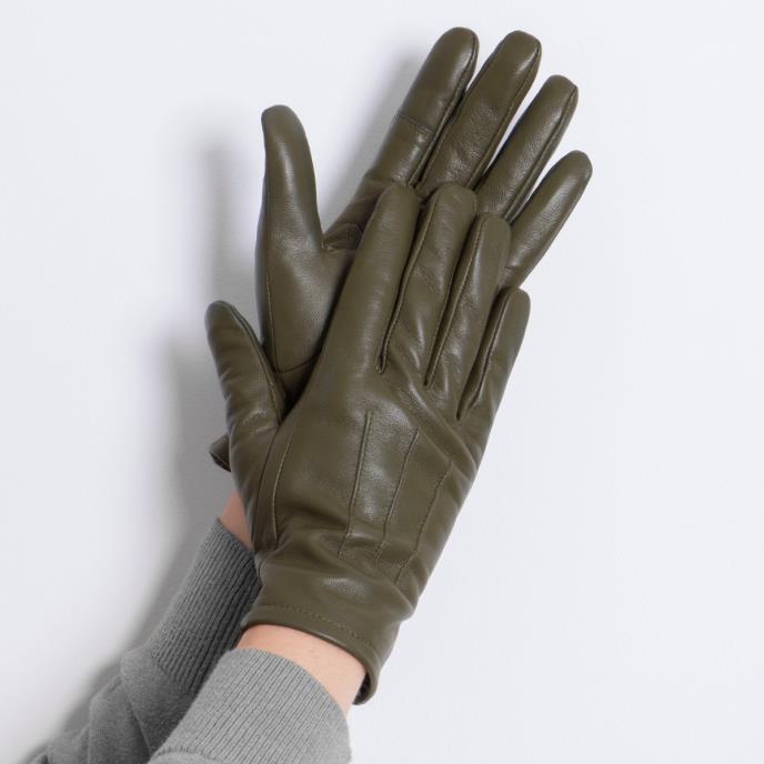 Isotoner® Ladies  Three Point Leather Glove With SmarTouch® Khaki
