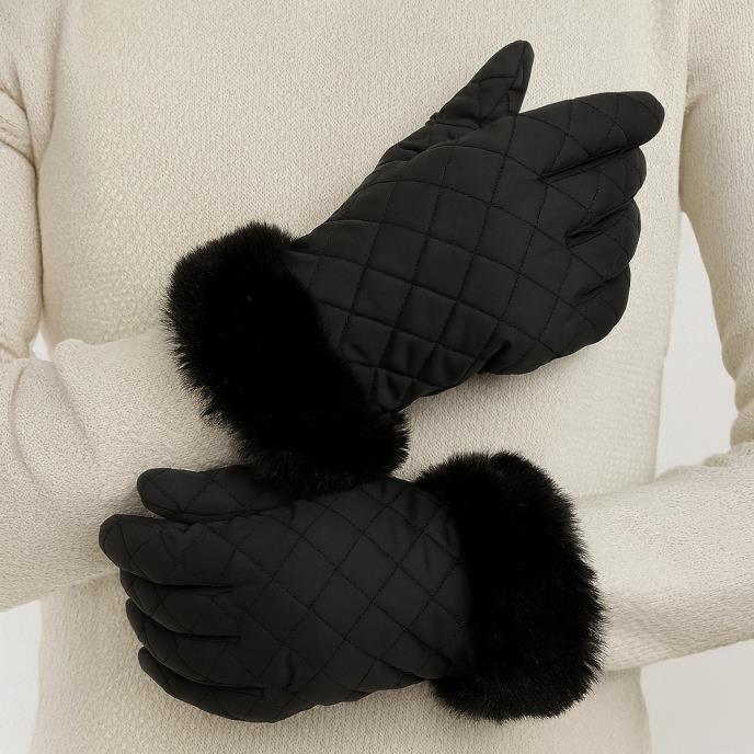 Isotoner® Ladies SmarTouch™ Water Repellent Padded Gloves With Fur Cuff Black