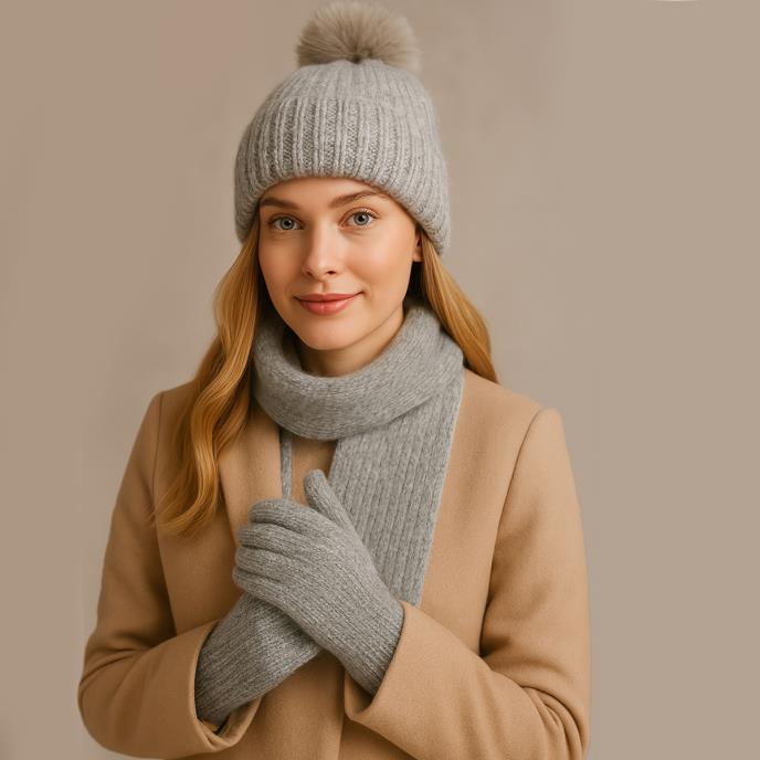 totes toasties® Ladies Knitted Hat Scarf & Glove Gift Set Grey