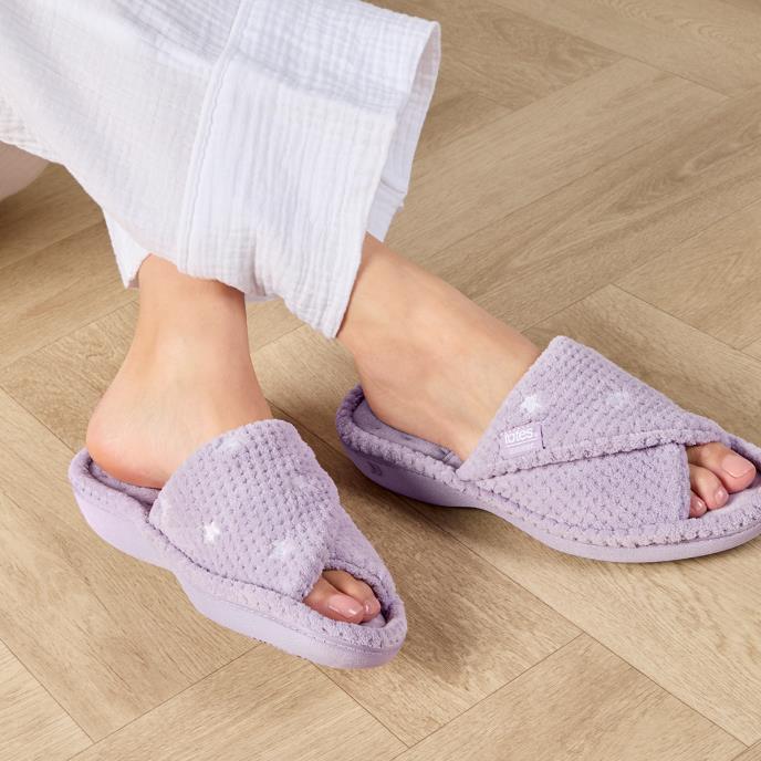 Isotoner® Ladies Popcorn Turnover Open Toe Slipper Lilac Star