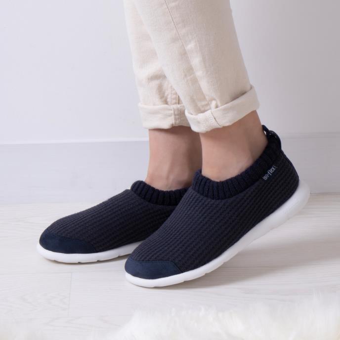 Isotoner® Ladies Iso-Flex Waffle Bootie Slipper Navy