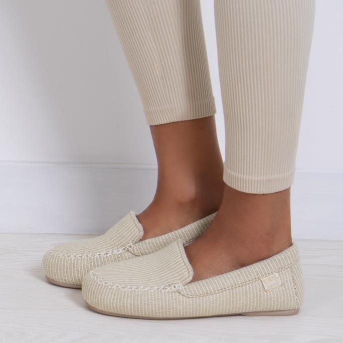 Isotoner® Ladies Textured Moccasin Slipper Beige