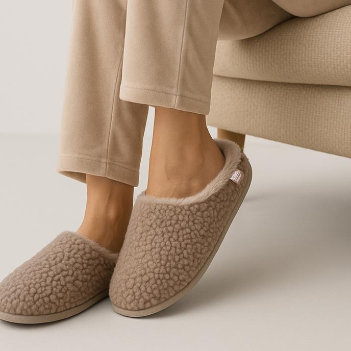 Isotoner® Ladies Borg Swept Back Mule Mink