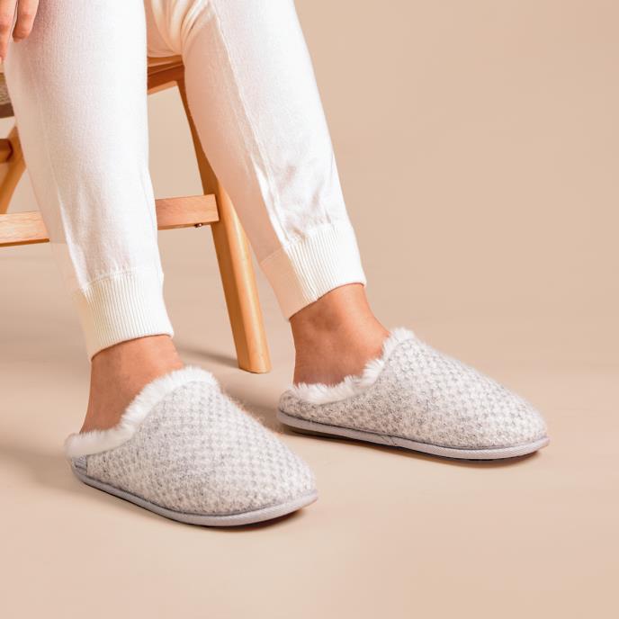 Isotoner® Ladies Sparkle Knit Swept Back Mule Slippers Light Grey