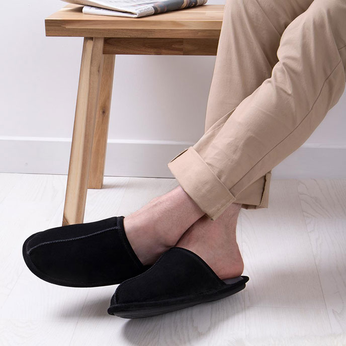 Isotoner® Mens Real Suede Mule Slipper Black