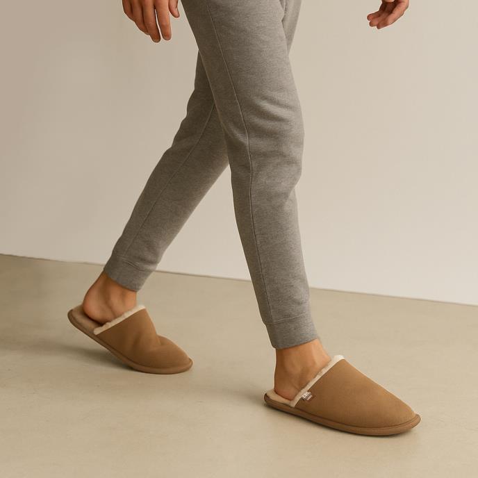 Isotoner® Mens Suede Mule With Water Repellency Tan