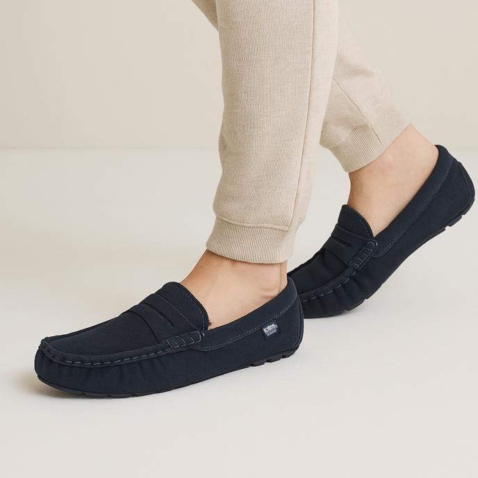 Isotoner® Mens Suede Moccasin With Water Repellency Navy